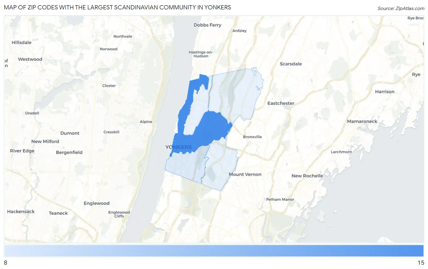 Zip Codes with the Largest Scandinavian Community in Yonkers Map