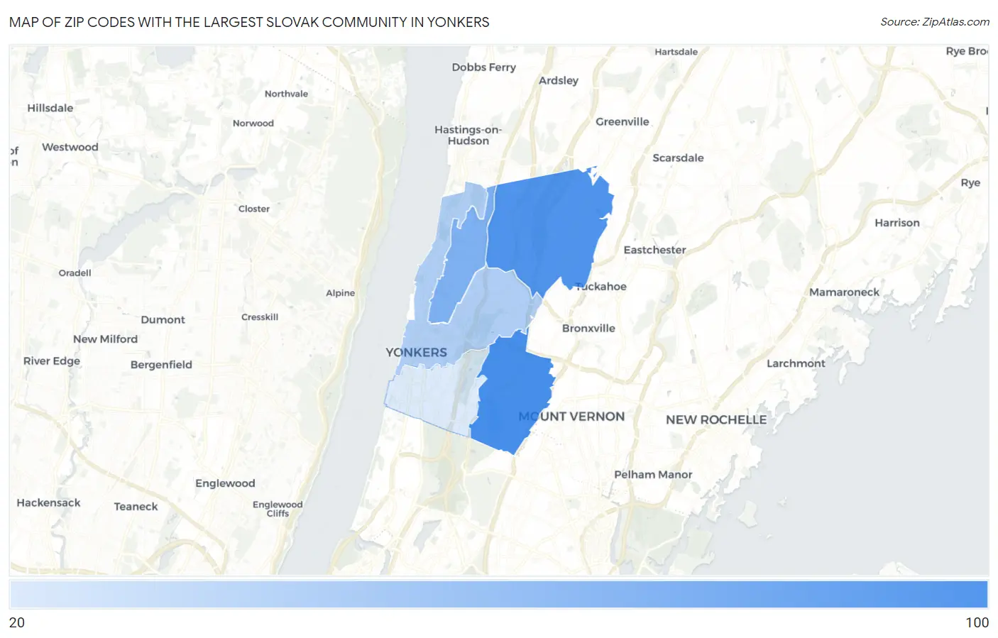 Zip Codes with the Largest Slovak Community in Yonkers Map