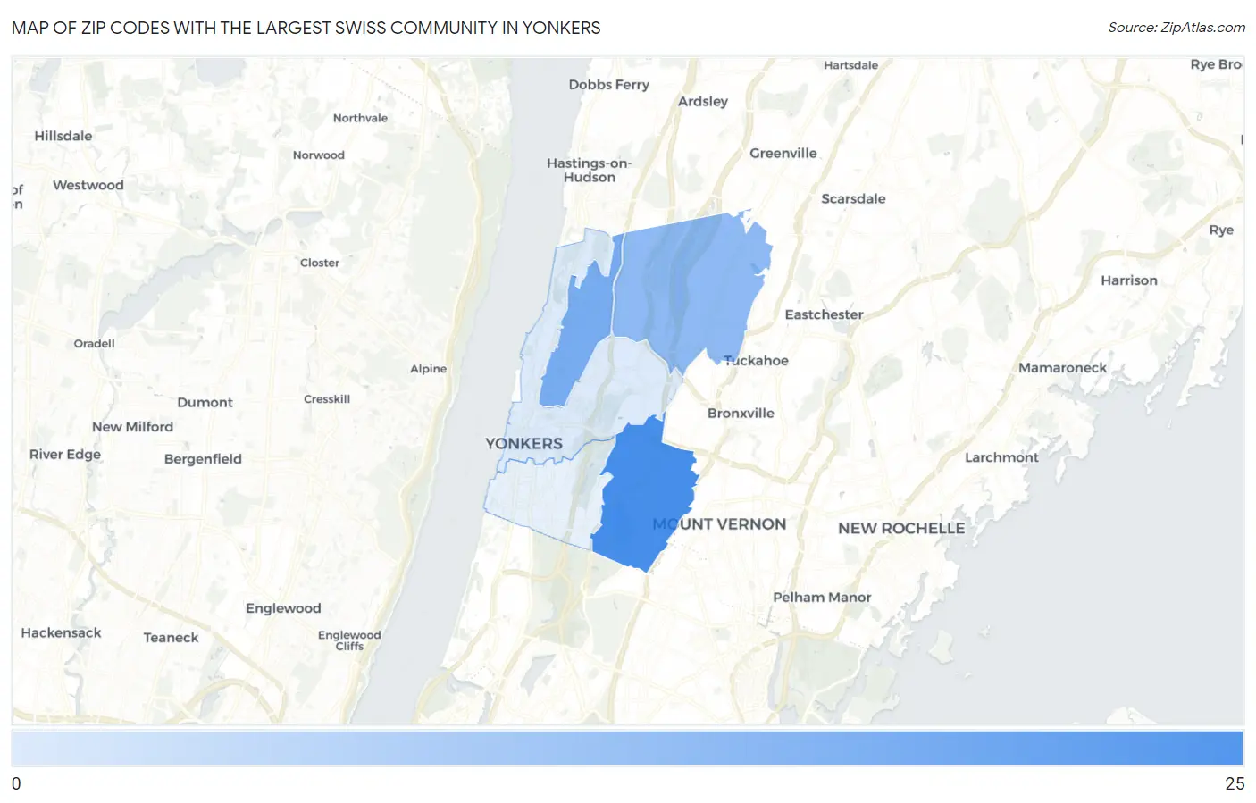 Zip Codes with the Largest Swiss Community in Yonkers Map