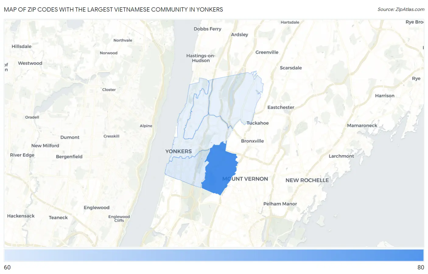 Zip Codes with the Largest Vietnamese Community in Yonkers Map
