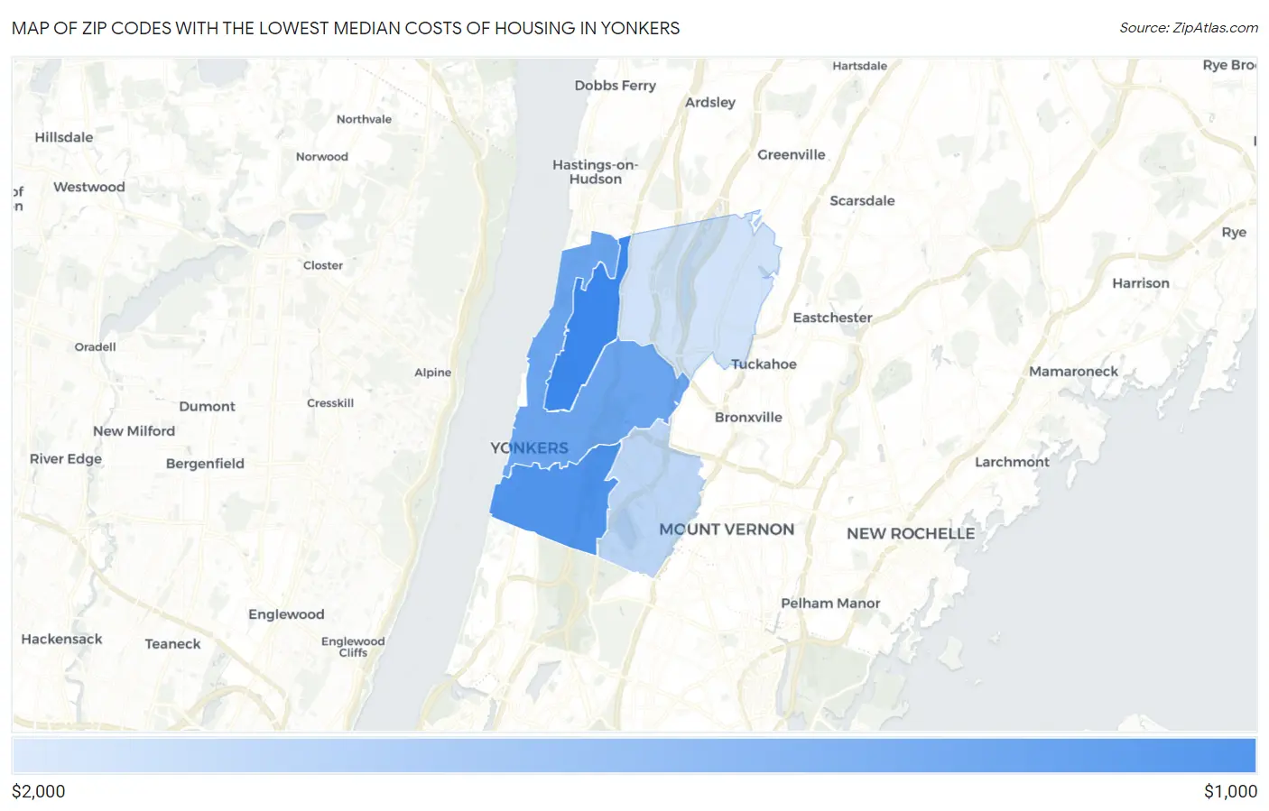 Zip Codes with the Lowest Median Costs of Housing in Yonkers Map