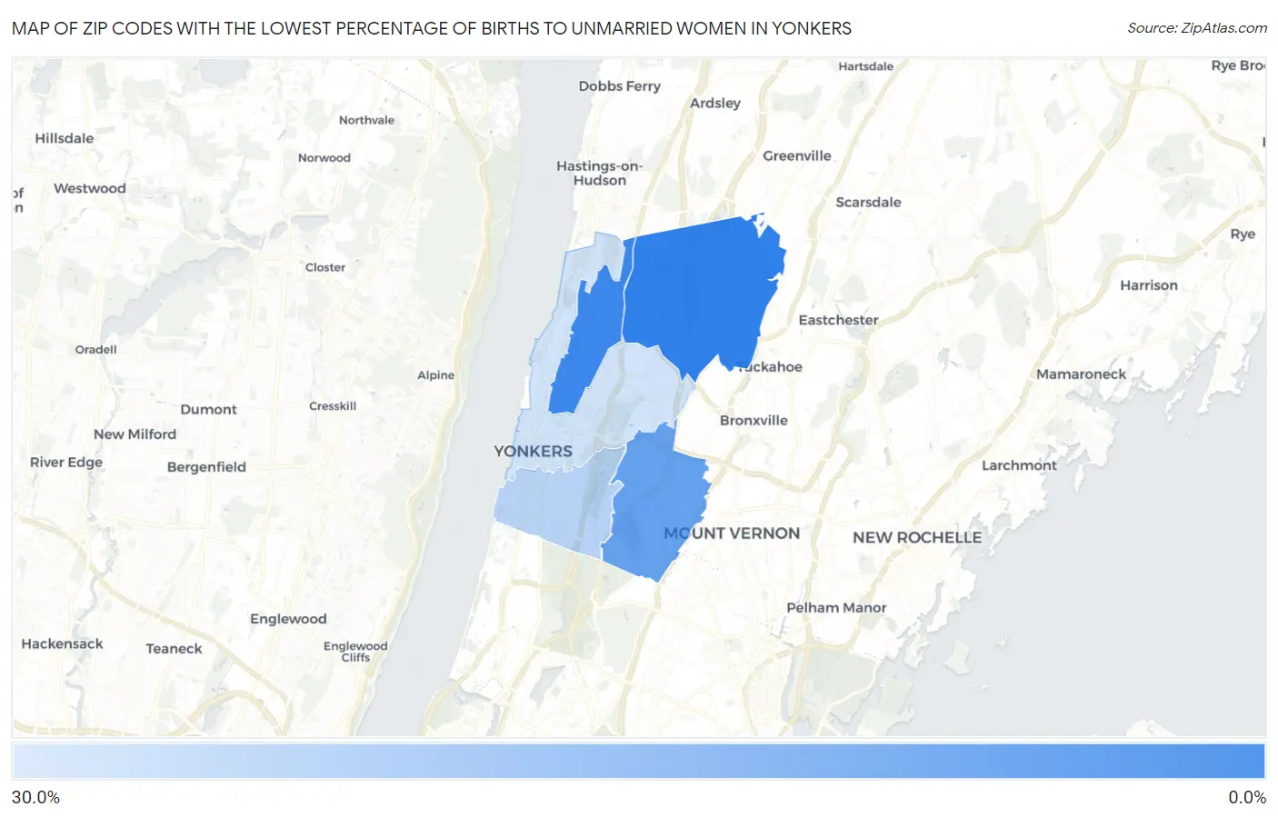 Zip Codes with the Lowest Percentage of Births to Unmarried Women in Yonkers Map
