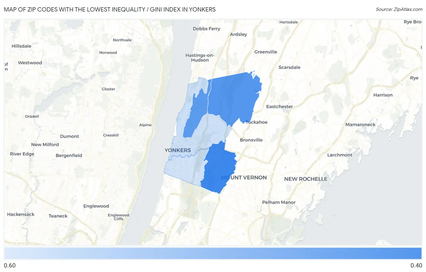 Zip Codes with the Lowest Inequality / Gini Index in Yonkers Map