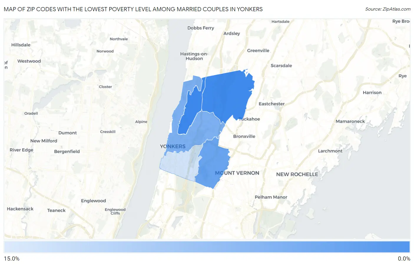 Zip Codes with the Lowest Poverty Level Among Married Couples in Yonkers Map