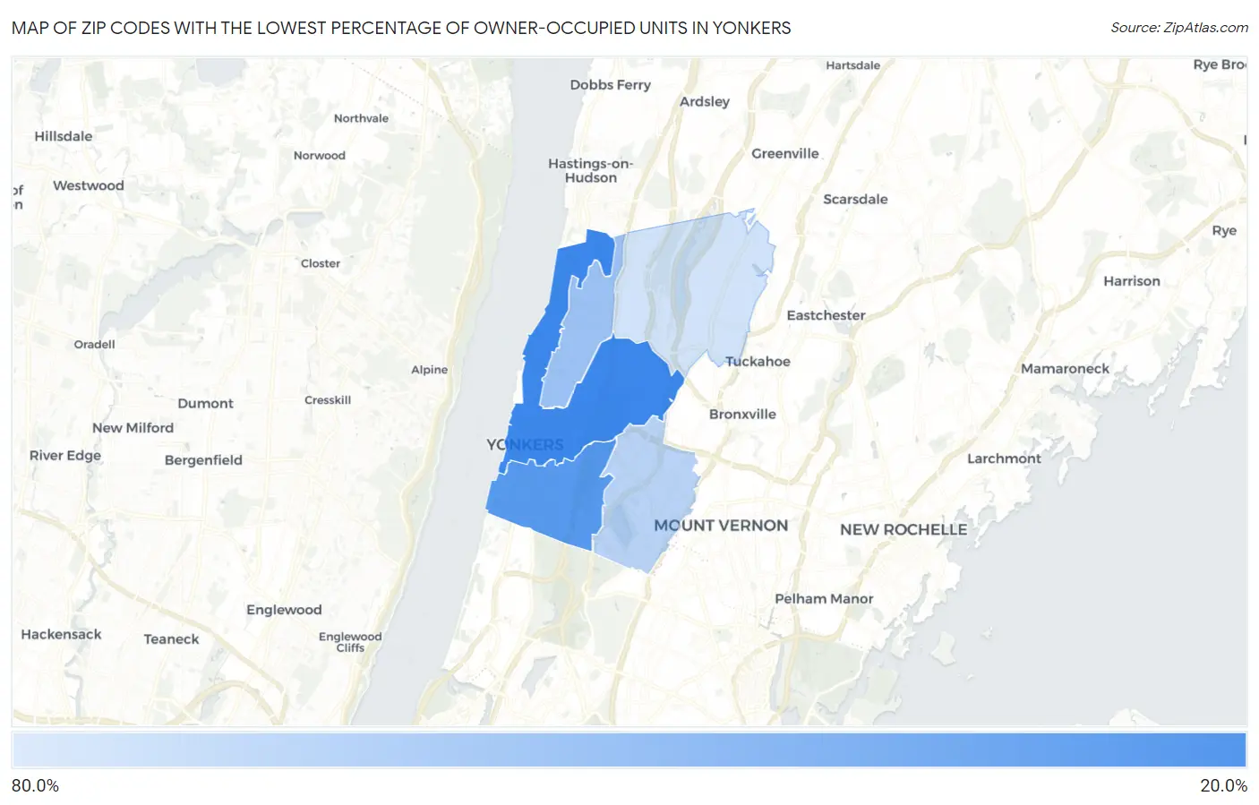 Zip Codes with the Lowest Percentage of Owner-Occupied Units in Yonkers Map
