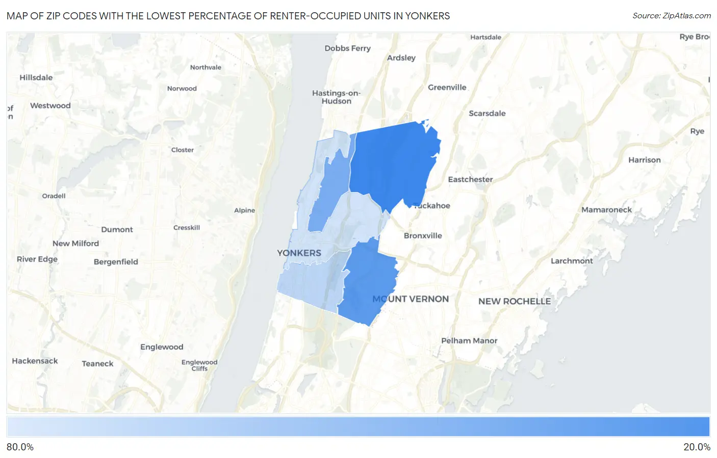 Zip Codes with the Lowest Percentage of Renter-Occupied Units in Yonkers Map