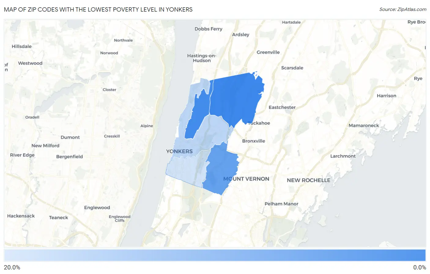 Zip Codes with the Lowest Poverty Level in Yonkers Map