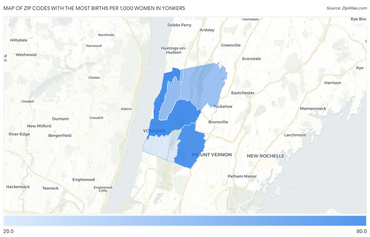 Zip Codes with the Most Births per 1,000 Women in Yonkers Map