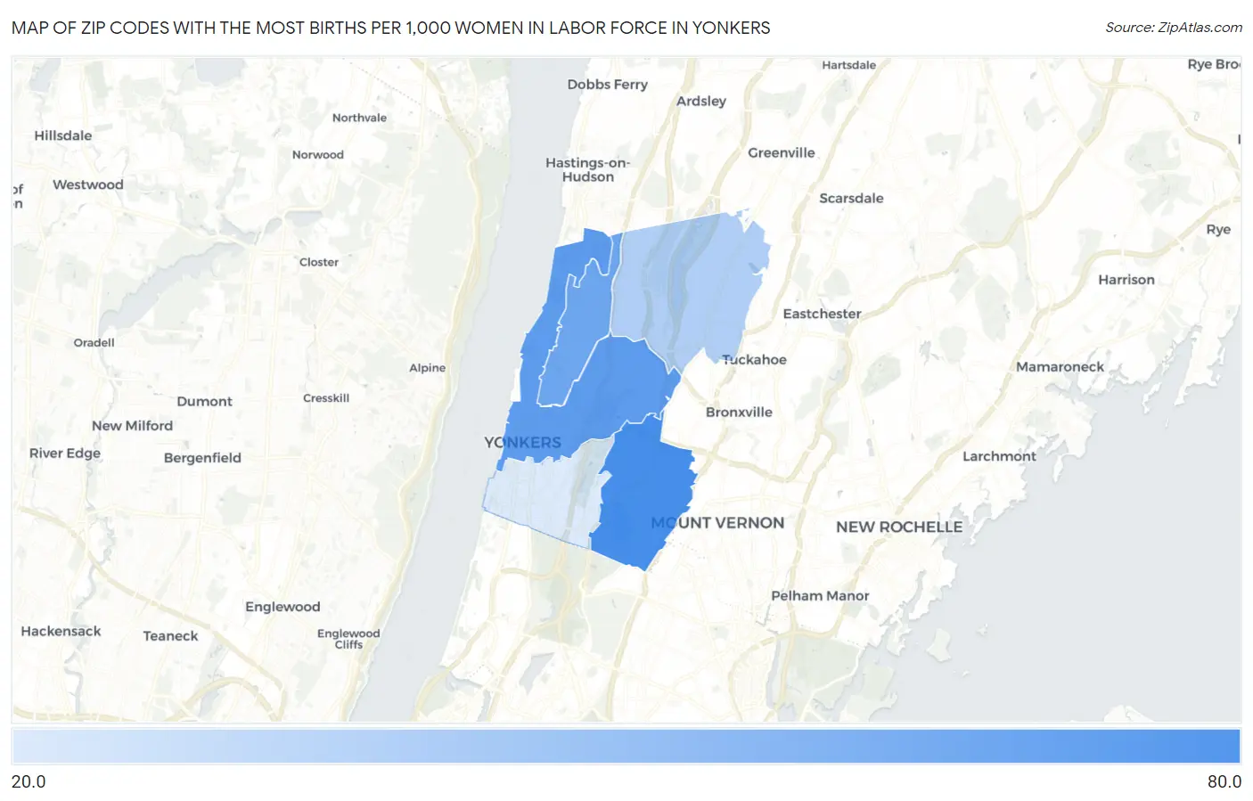 Zip Codes with the Most Births per 1,000 Women in Labor Force in Yonkers Map