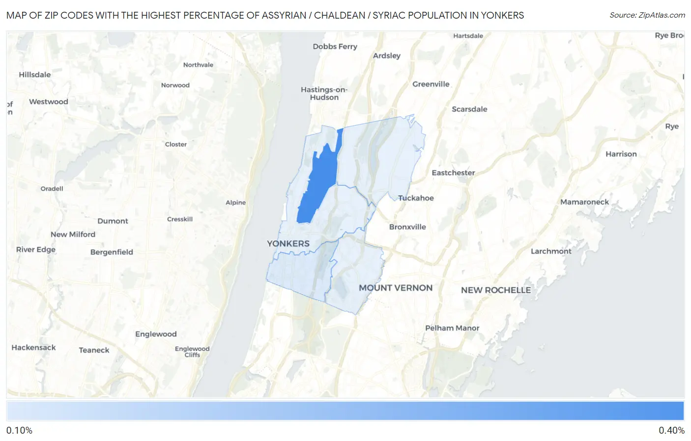 Zip Codes with the Highest Percentage of Assyrian / Chaldean / Syriac Population in Yonkers Map