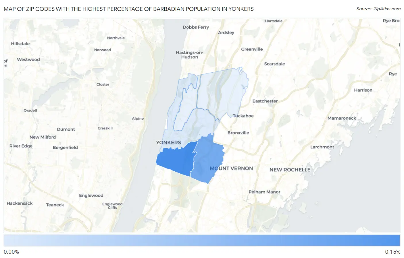 Zip Codes with the Highest Percentage of Barbadian Population in Yonkers Map