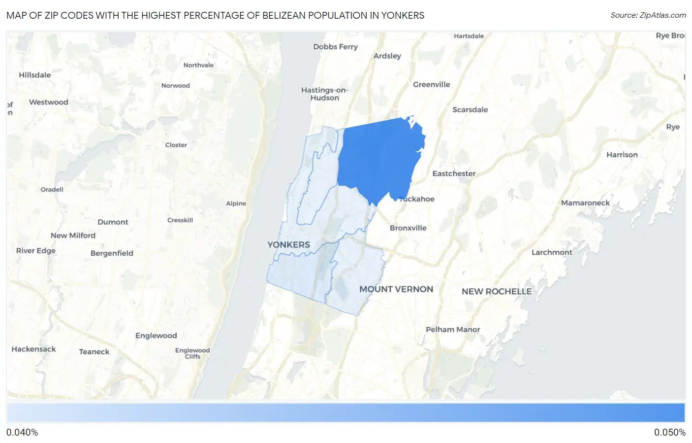 Zip Codes with the Highest Percentage of Belizean Population in Yonkers Map