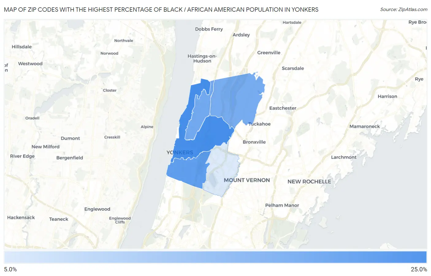 Zip Codes with the Highest Percentage of Black / African American Population in Yonkers Map