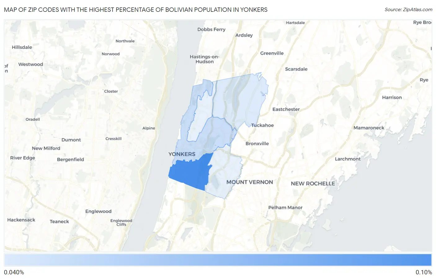 Zip Codes with the Highest Percentage of Bolivian Population in Yonkers Map