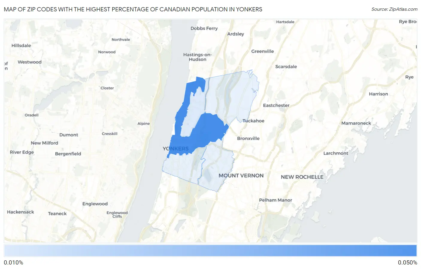 Zip Codes with the Highest Percentage of Canadian Population in Yonkers Map