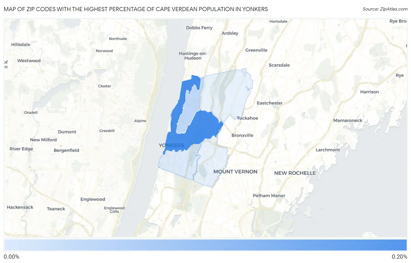 Zip Codes with the Highest Percentage of Cape Verdean Population in Yonkers Map