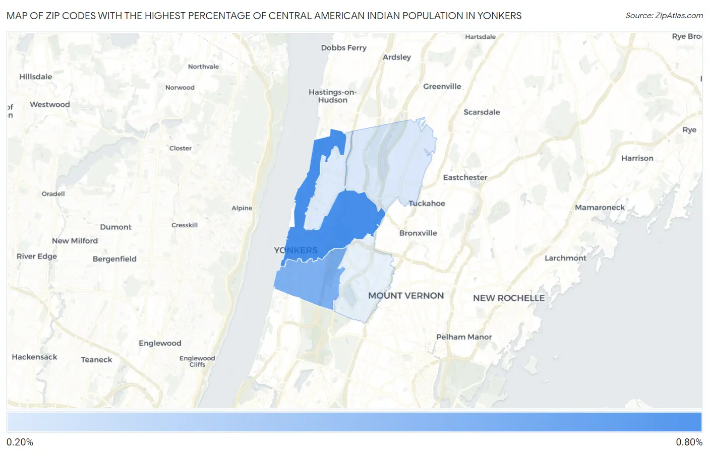 Zip Codes with the Highest Percentage of Central American Indian Population in Yonkers Map