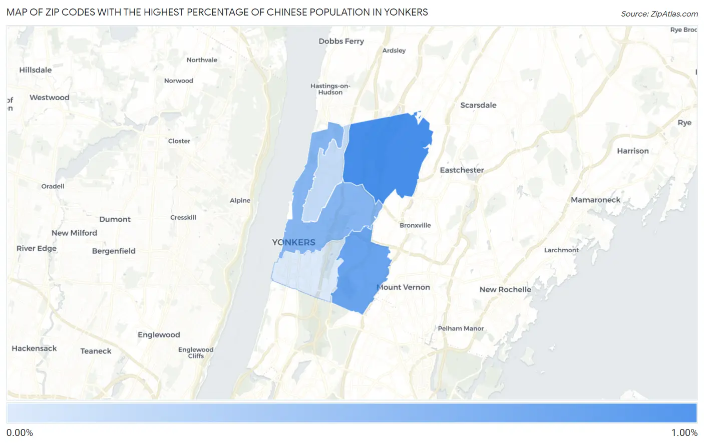 Zip Codes with the Highest Percentage of Chinese Population in Yonkers Map