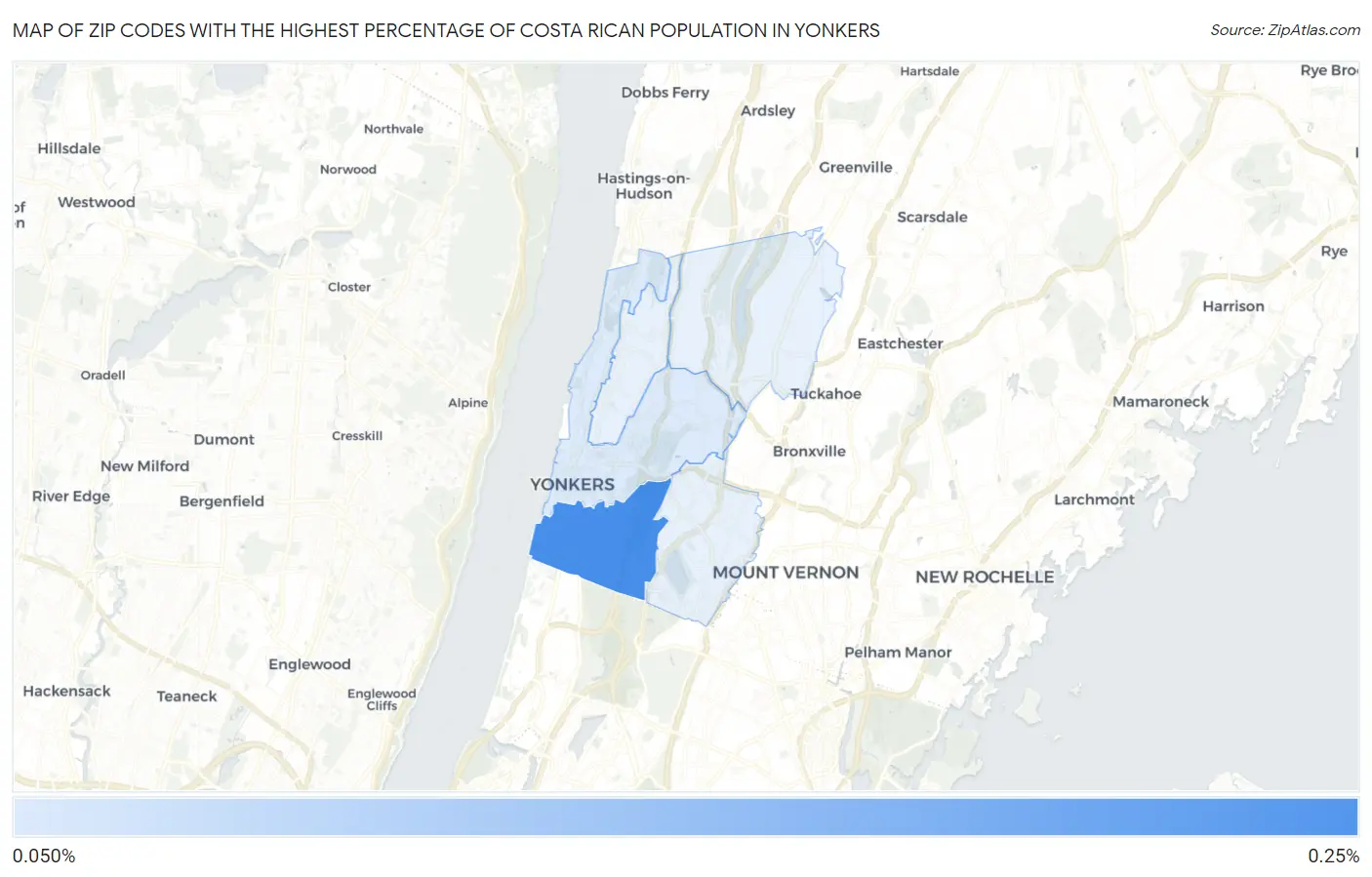 Zip Codes with the Highest Percentage of Costa Rican Population in Yonkers Map