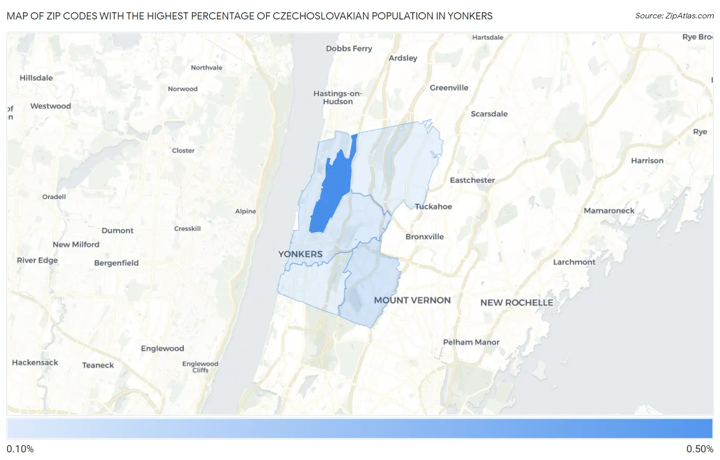 Zip Codes with the Highest Percentage of Czechoslovakian Population in Yonkers Map