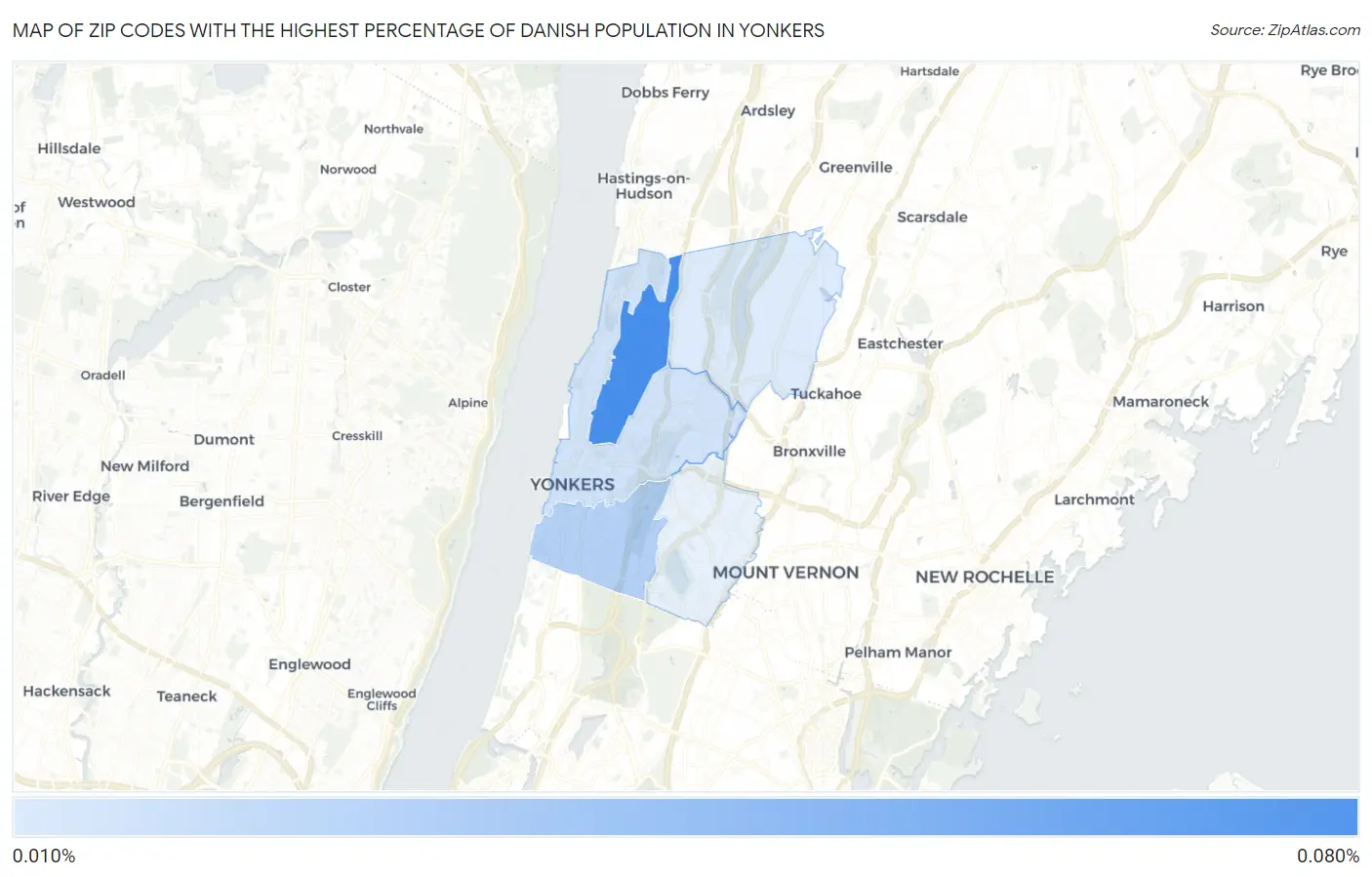 Zip Codes with the Highest Percentage of Danish Population in Yonkers Map
