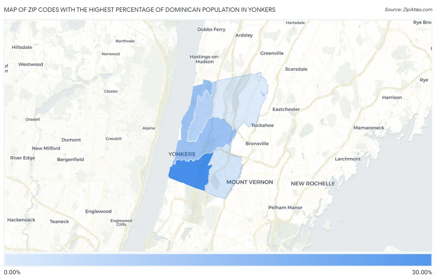 Zip Codes with the Highest Percentage of Dominican Population in Yonkers Map