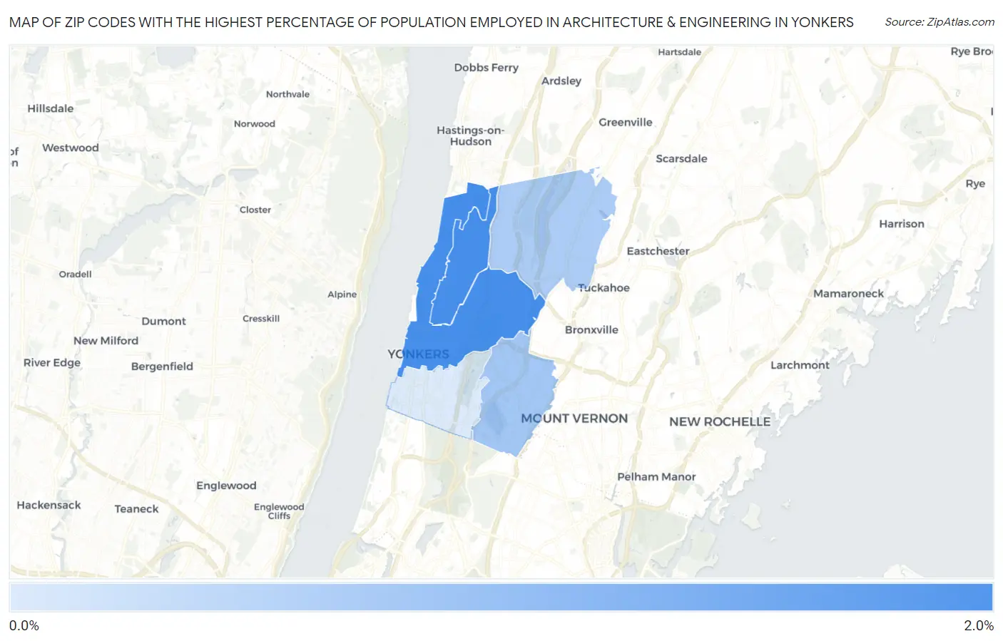 Zip Codes with the Highest Percentage of Population Employed in Architecture & Engineering in Yonkers Map