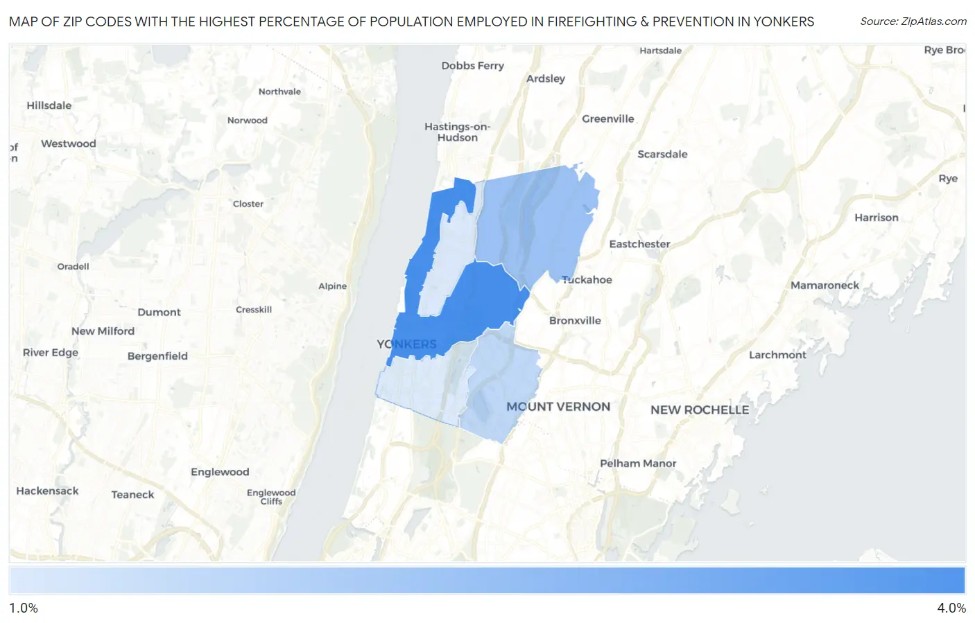Zip Codes with the Highest Percentage of Population Employed in Firefighting & Prevention in Yonkers Map