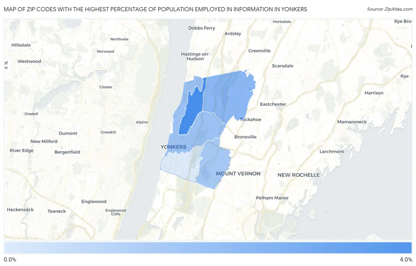 Zip Codes with the Highest Percentage of Population Employed in Information in Yonkers Map