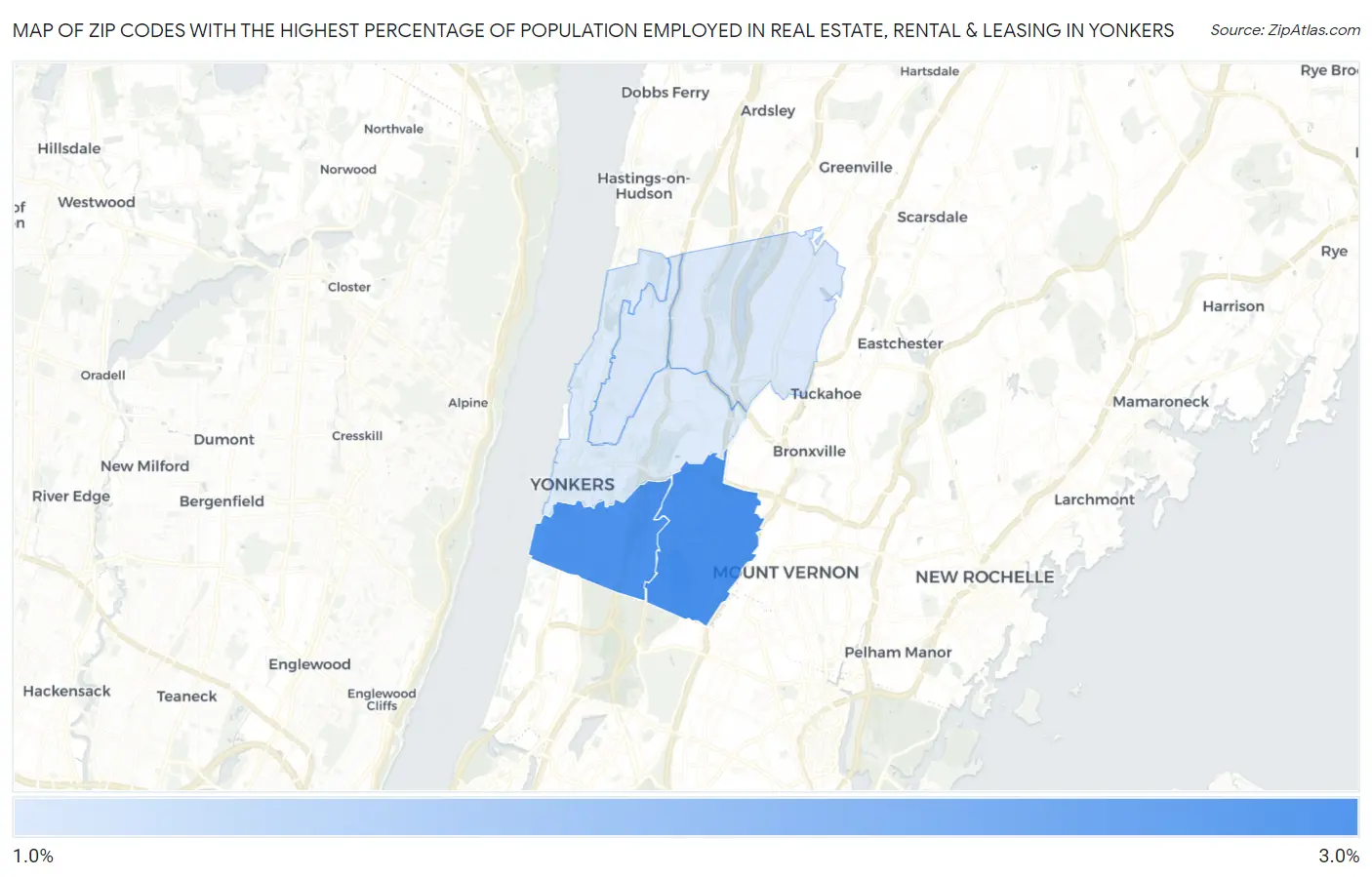 Zip Codes with the Highest Percentage of Population Employed in Real Estate, Rental & Leasing in Yonkers Map