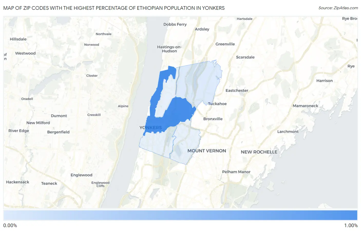 Zip Codes with the Highest Percentage of Ethiopian Population in Yonkers Map