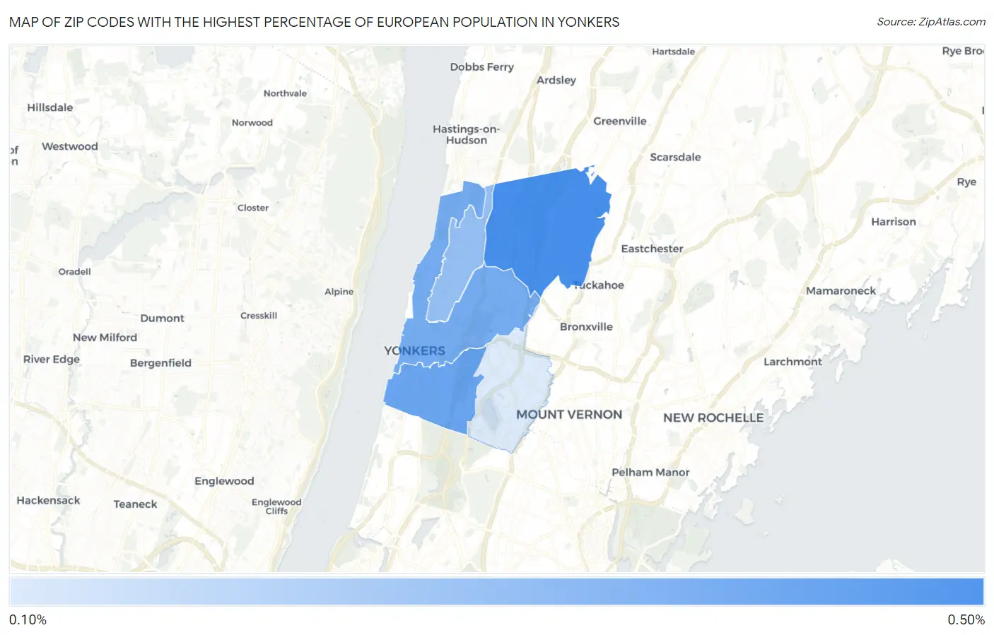 Zip Codes with the Highest Percentage of European Population in Yonkers Map