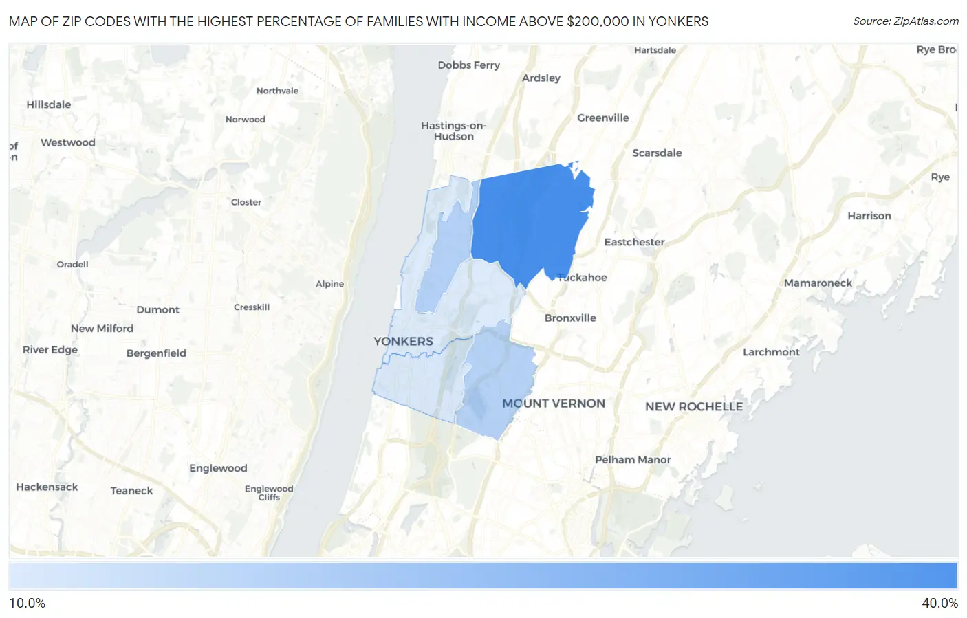 Zip Codes with the Highest Percentage of Families with Income Above $200,000 in Yonkers Map