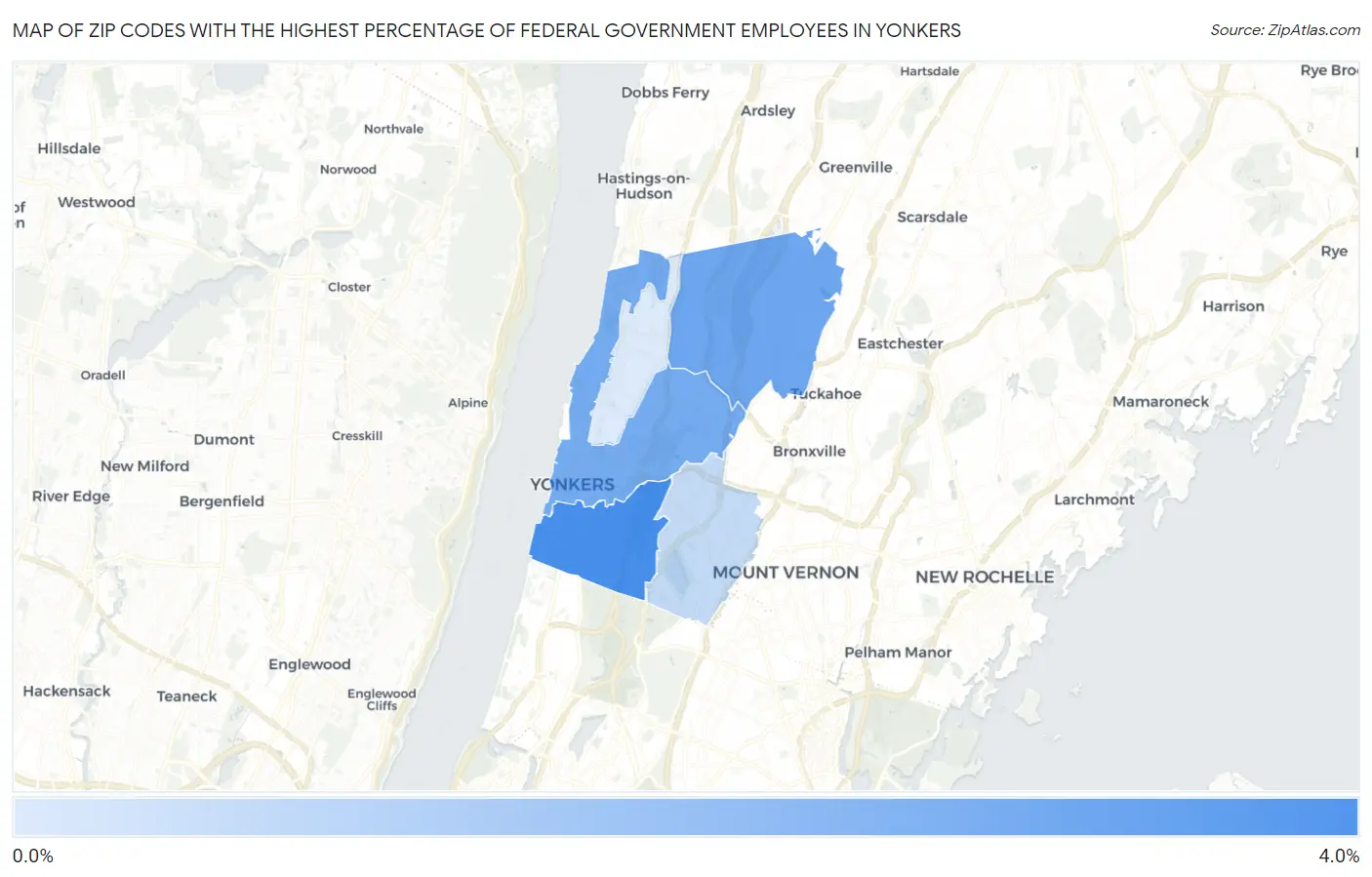 Zip Codes with the Highest Percentage of Federal Government Employees in Yonkers Map