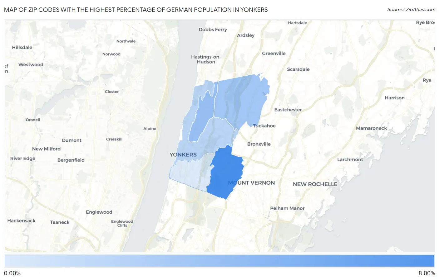 Zip Codes with the Highest Percentage of German Population in Yonkers Map