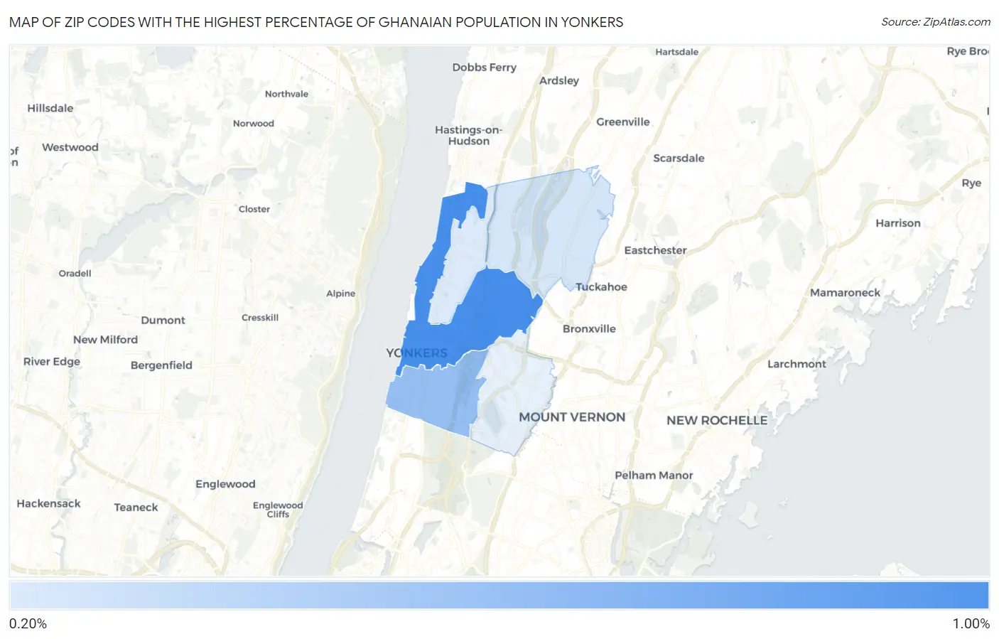 Zip Codes with the Highest Percentage of Ghanaian Population in Yonkers Map