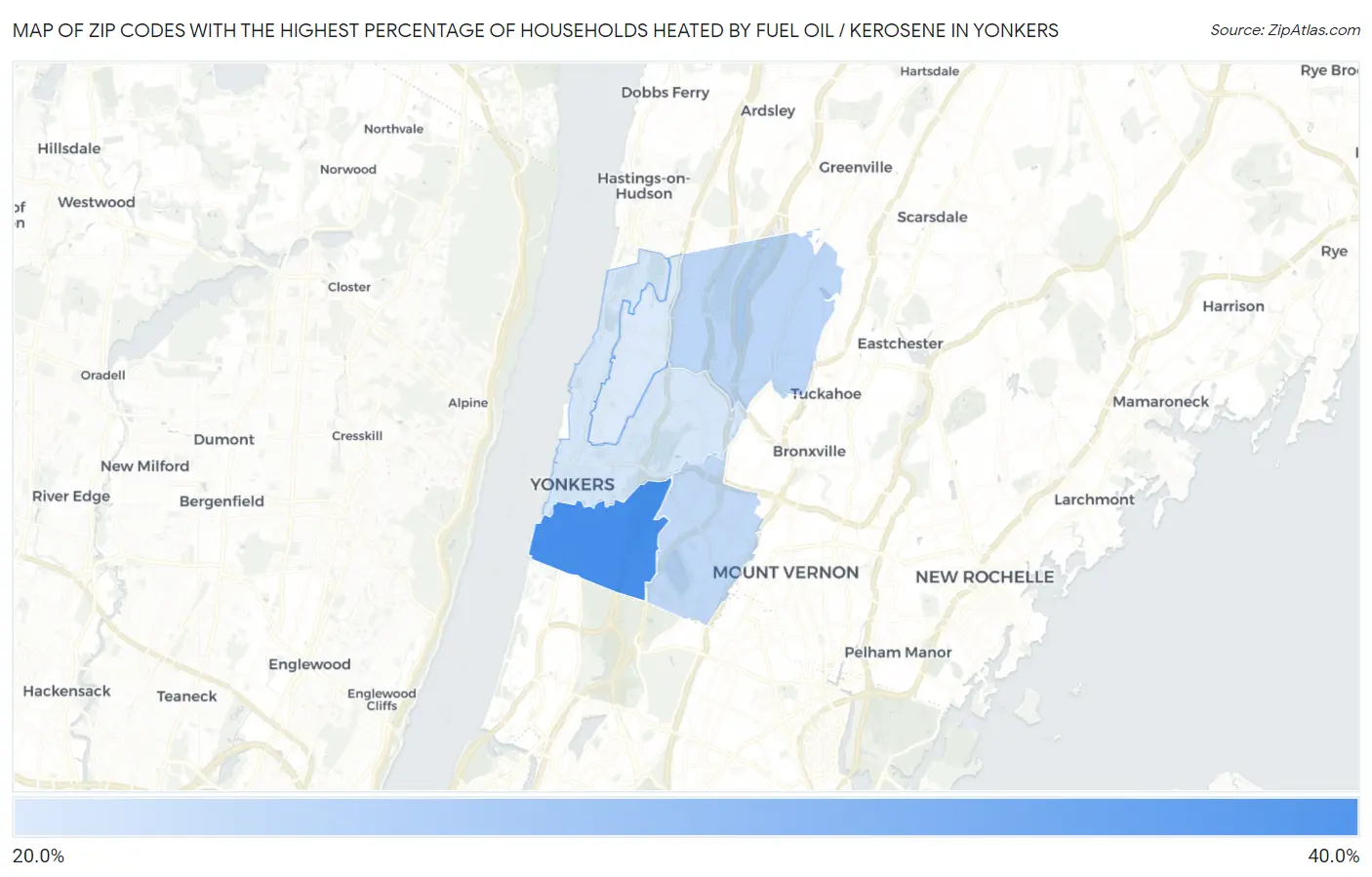 Zip Codes with the Highest Percentage of Households Heated by Fuel Oil / Kerosene in Yonkers Map