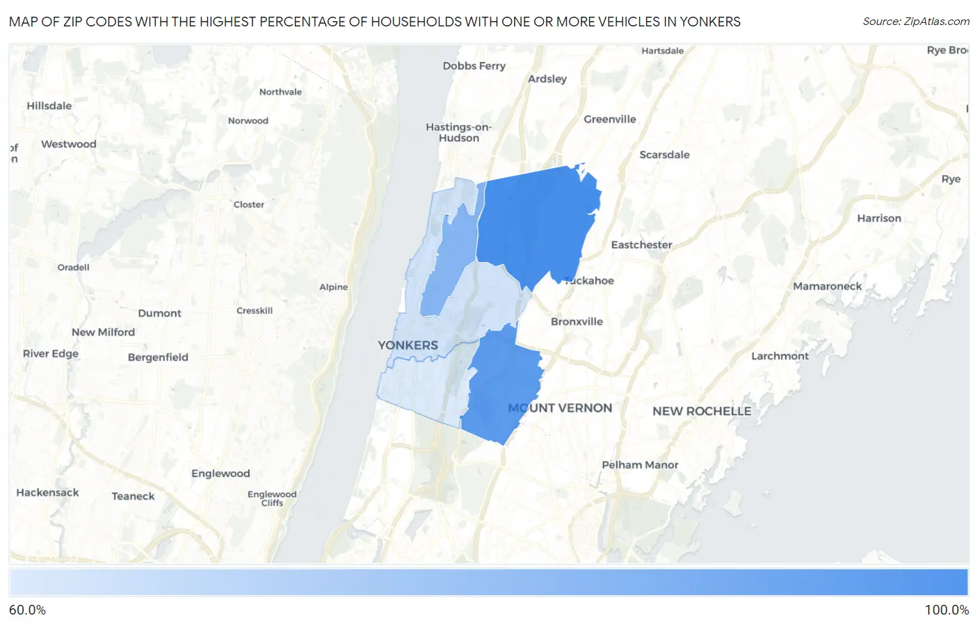 Zip Codes with the Highest Percentage of Households With One or more Vehicles in Yonkers Map