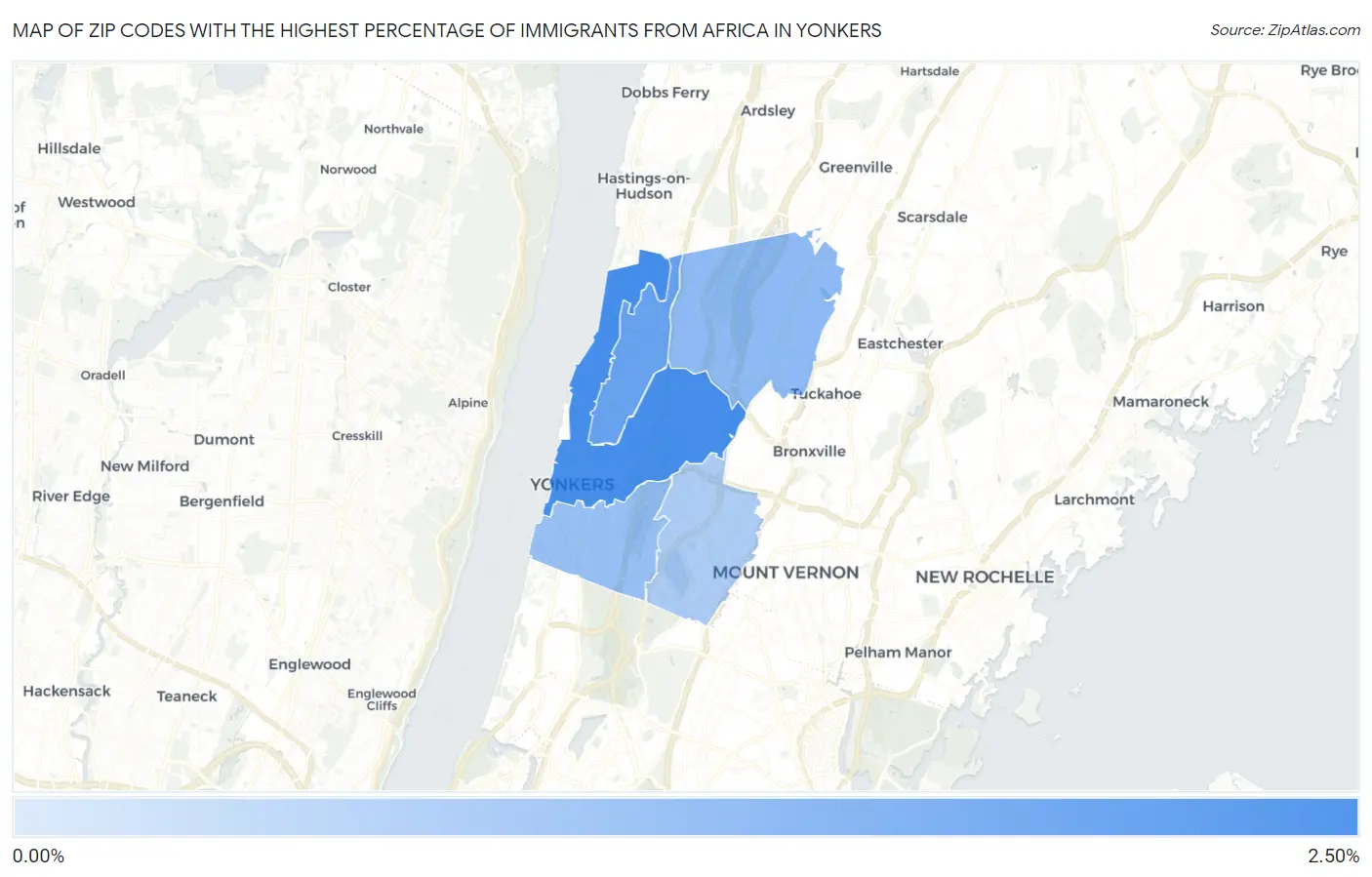 Zip Codes with the Highest Percentage of Immigrants from Africa in Yonkers Map