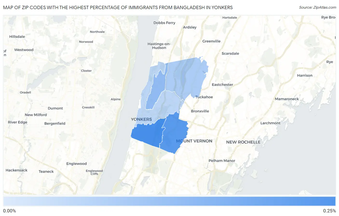 Zip Codes with the Highest Percentage of Immigrants from Bangladesh in Yonkers Map