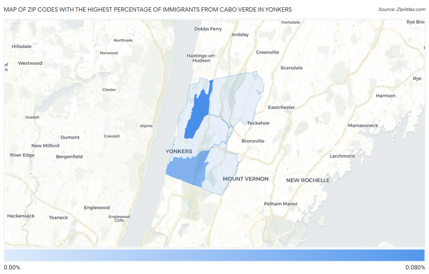 Zip Codes with the Highest Percentage of Immigrants from Cabo Verde in Yonkers Map
