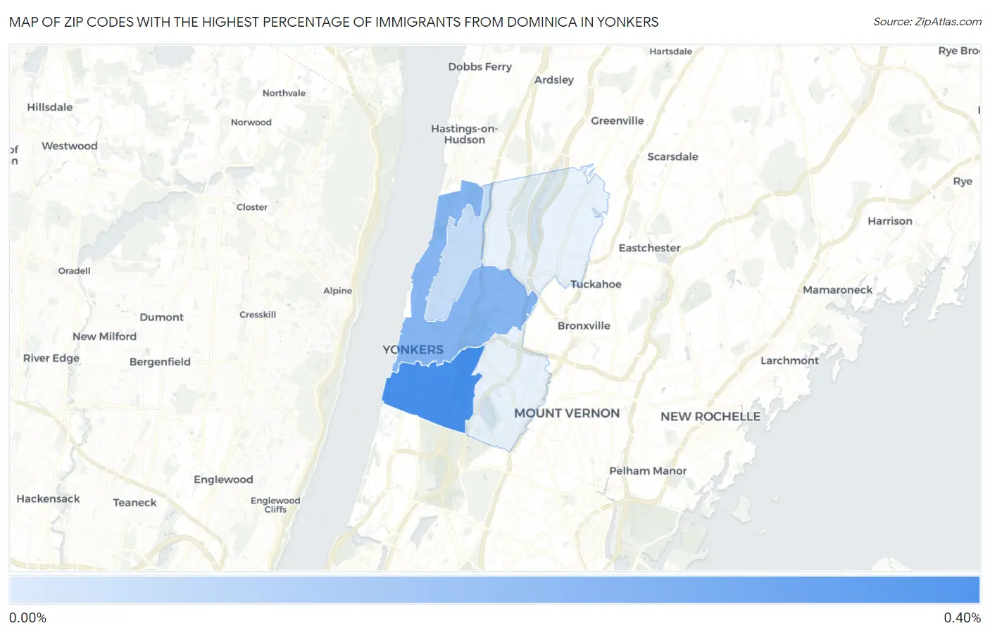 Zip Codes with the Highest Percentage of Immigrants from Dominica in Yonkers Map