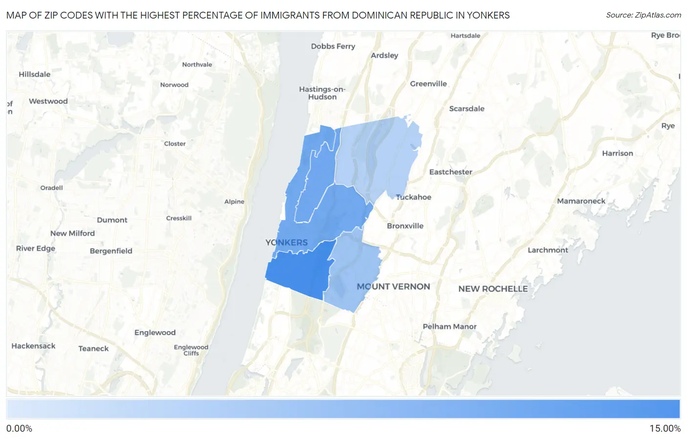 Zip Codes with the Highest Percentage of Immigrants from Dominican Republic in Yonkers Map
