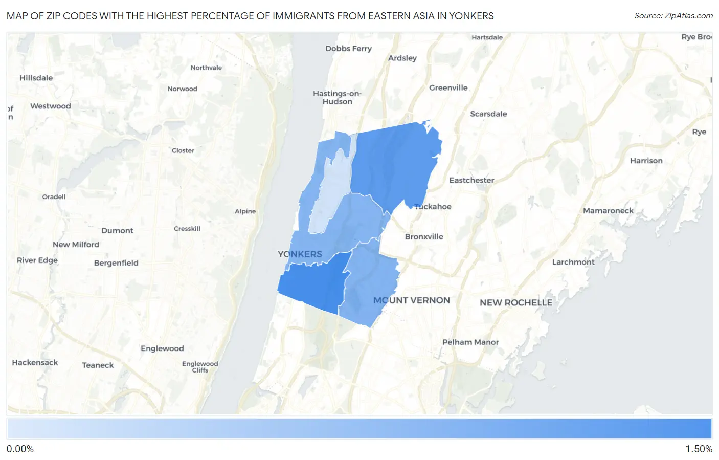 Zip Codes with the Highest Percentage of Immigrants from Eastern Asia in Yonkers Map