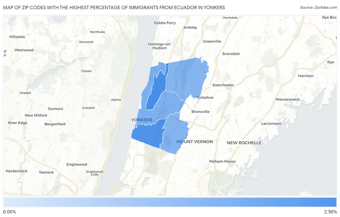 Zip Codes with the Highest Percentage of Immigrants from Ecuador in Yonkers Map