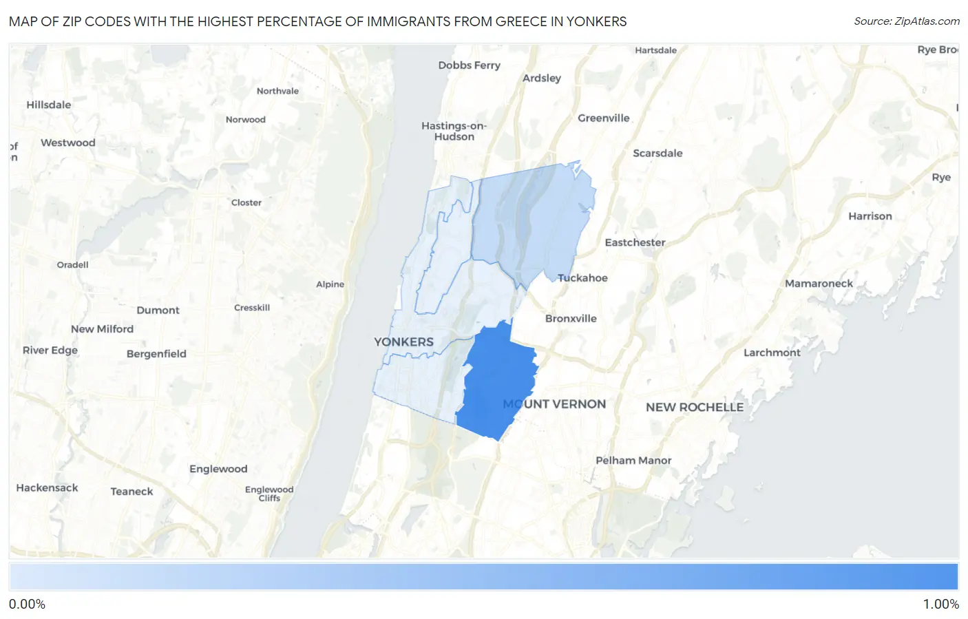 Zip Codes with the Highest Percentage of Immigrants from Greece in Yonkers Map