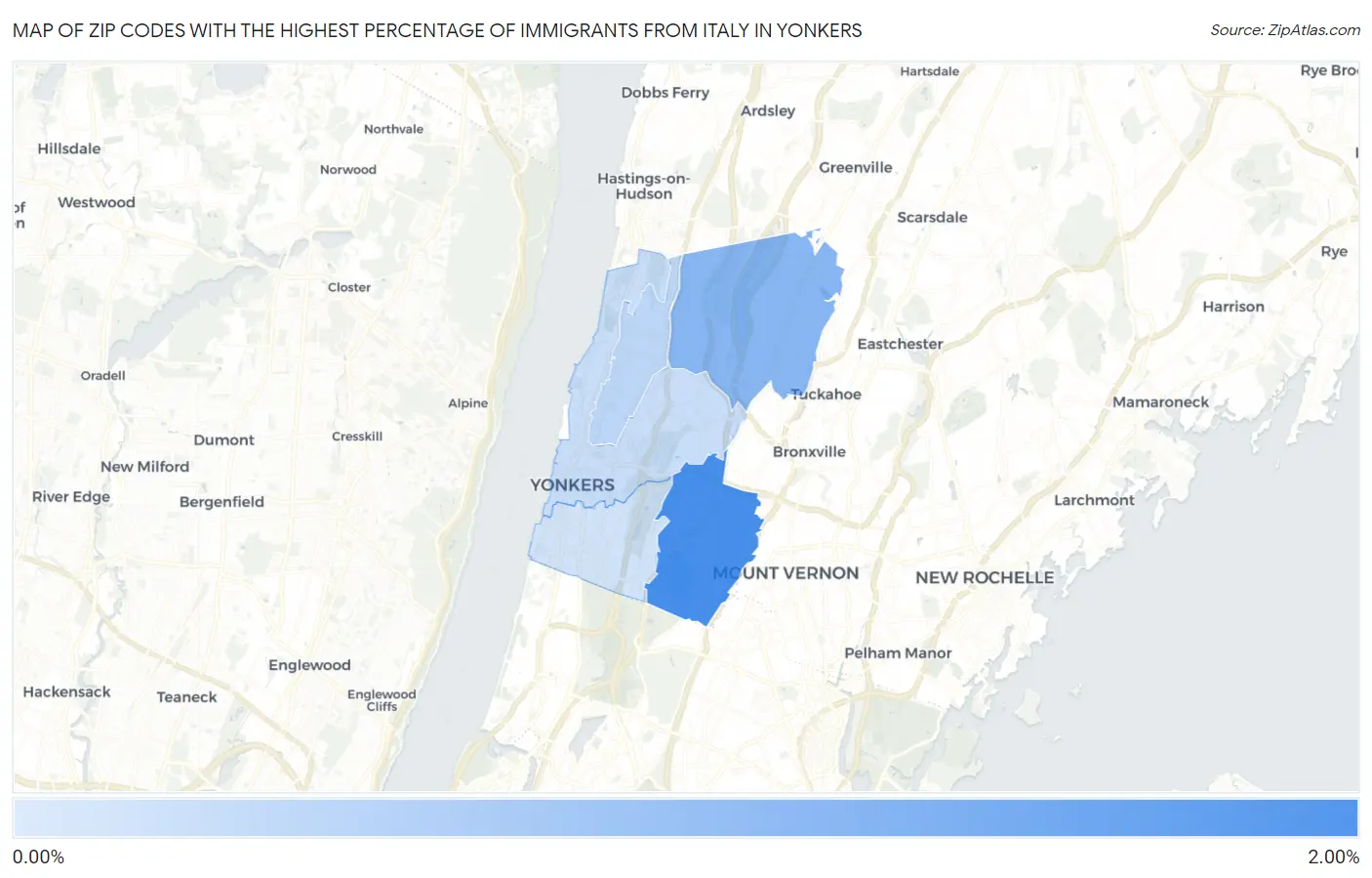 Zip Codes with the Highest Percentage of Immigrants from Italy in Yonkers Map