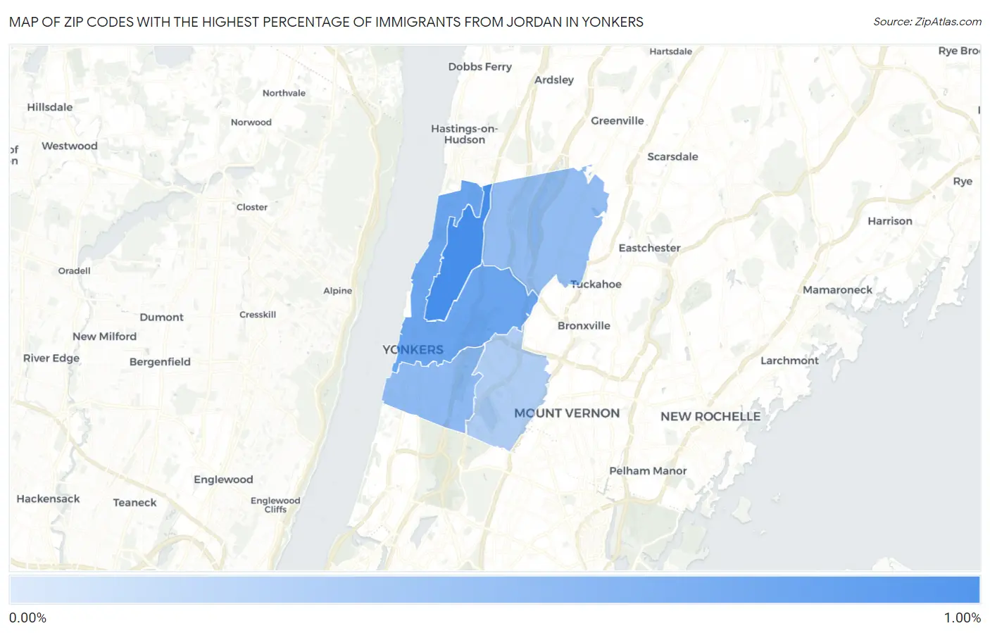 Zip Codes with the Highest Percentage of Immigrants from Jordan in Yonkers Map