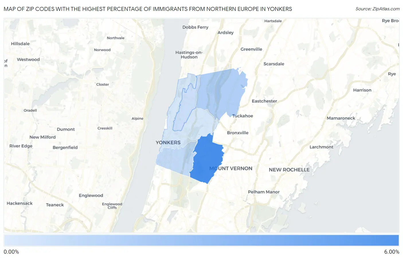 Zip Codes with the Highest Percentage of Immigrants from Northern Europe in Yonkers Map