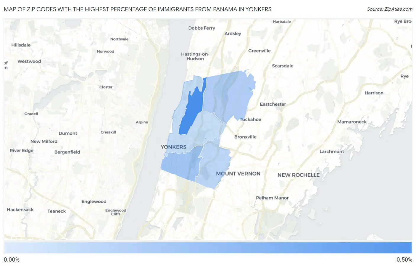 Zip Codes with the Highest Percentage of Immigrants from Panama in Yonkers Map